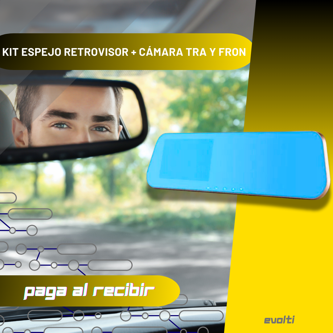 RETROVISOR CON CÁMARA DELANTERA Y TRASERA ¡NO MÁS CHOQUES! ¡NO MÁS ROBOS IMPREVISTOS!