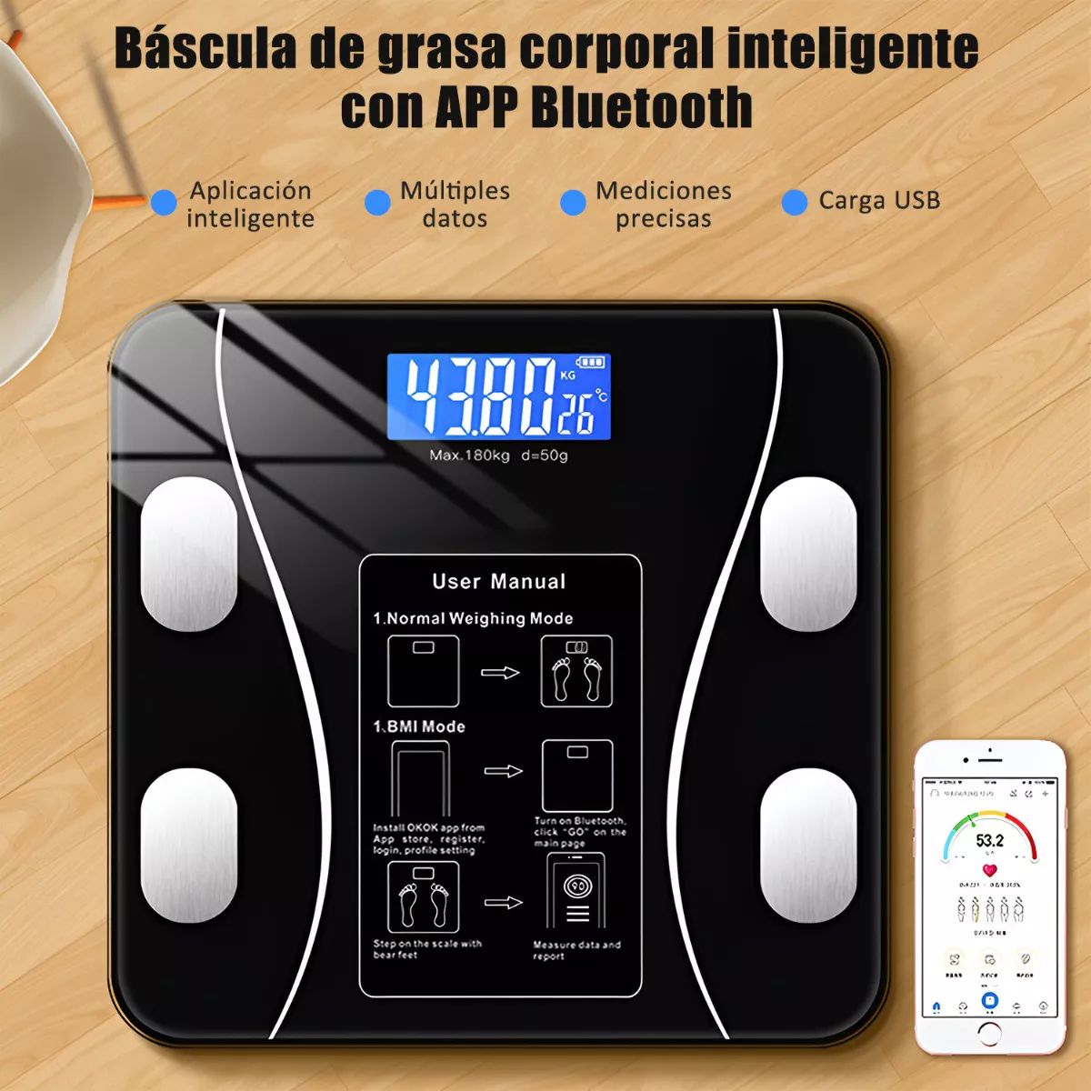 BÁSCULA INTELIGENTE DE BIOIMPEDANCIA ¡DISFRUTA DE LA TECNOLOGÍA!